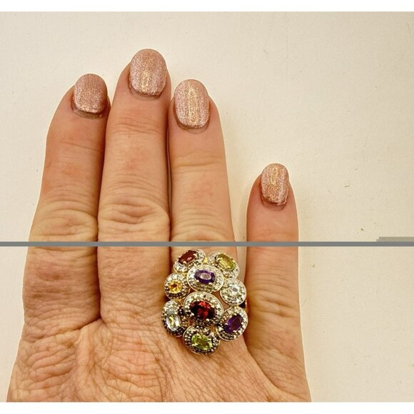 JTV Sterling Silver Ring Multicolor Gemstone Amethyst Peridot Garnet Citrine - Picture 8 of 8